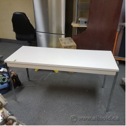 Off White Surface Worktable w/ Drawer & Fixed Chrome Legs